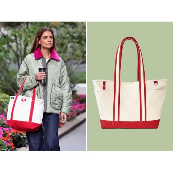 Classic Canvas Tote – Cream & Red | Katie Holmes Inspired Preppy Everyday Bag - Picture 2 of 3